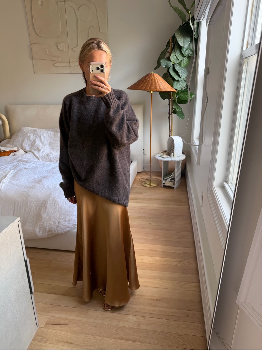 Club Monaco Gold Bias Cut Maxi Skirt Size Small